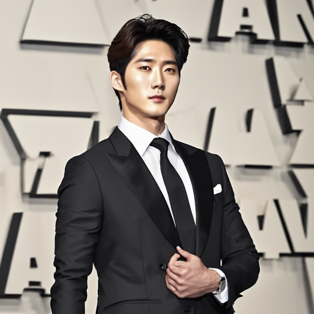 A handsome Korean actor wearing a suit going to an awards show